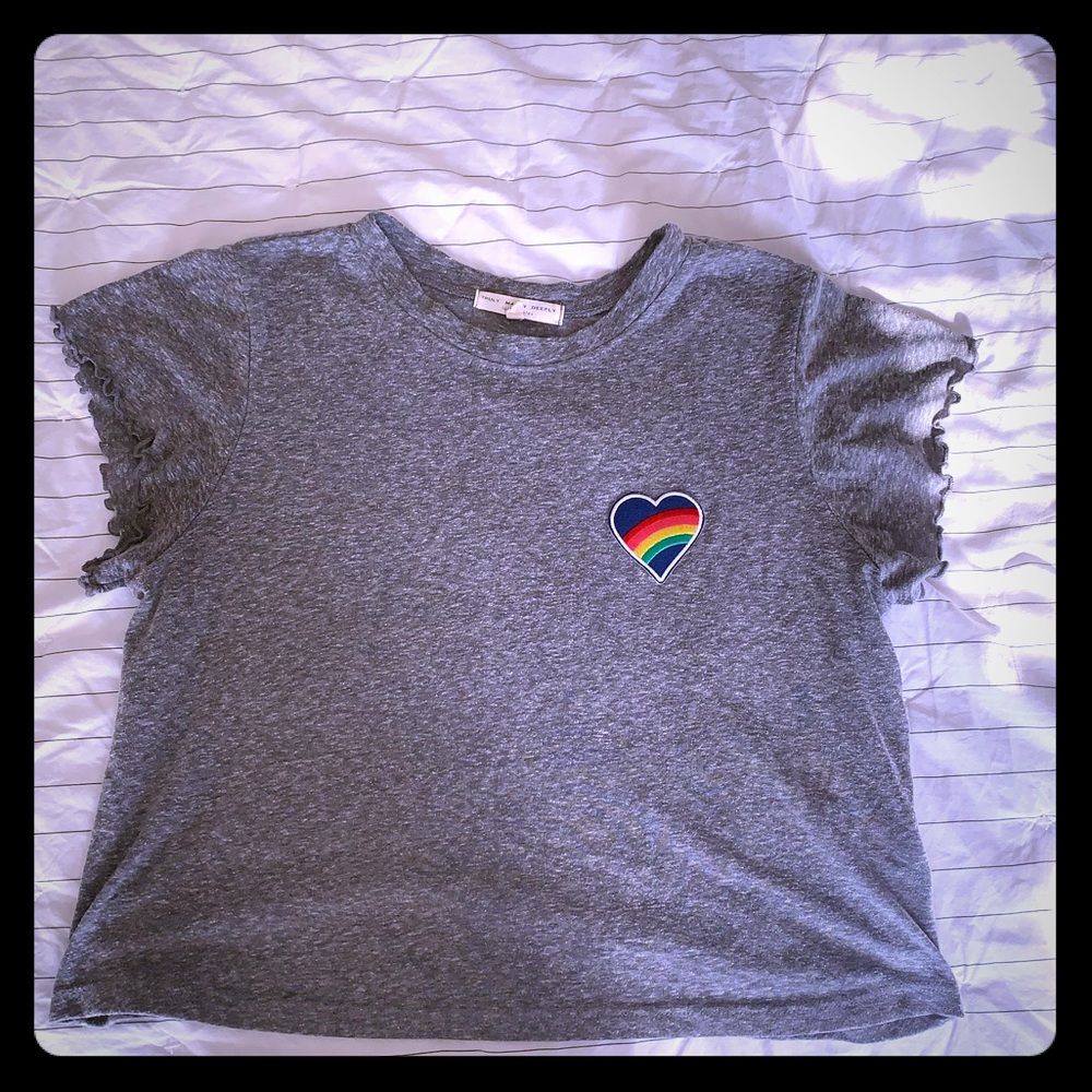 Retro Rainbow Patch Grey Crop Tee